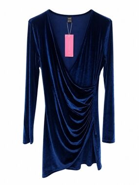 SHEIN Navy Blue Velvet Draped Wrap Mini Dress